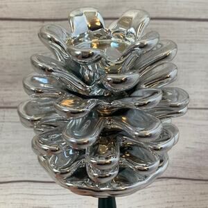 Silver Metal Pinecone Green Planter Stick Christmas Holiday Rustic Winter